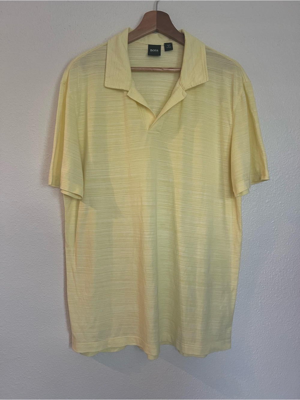 BOSS Pale Yellow Short-Sleeve Open-Collar Polo